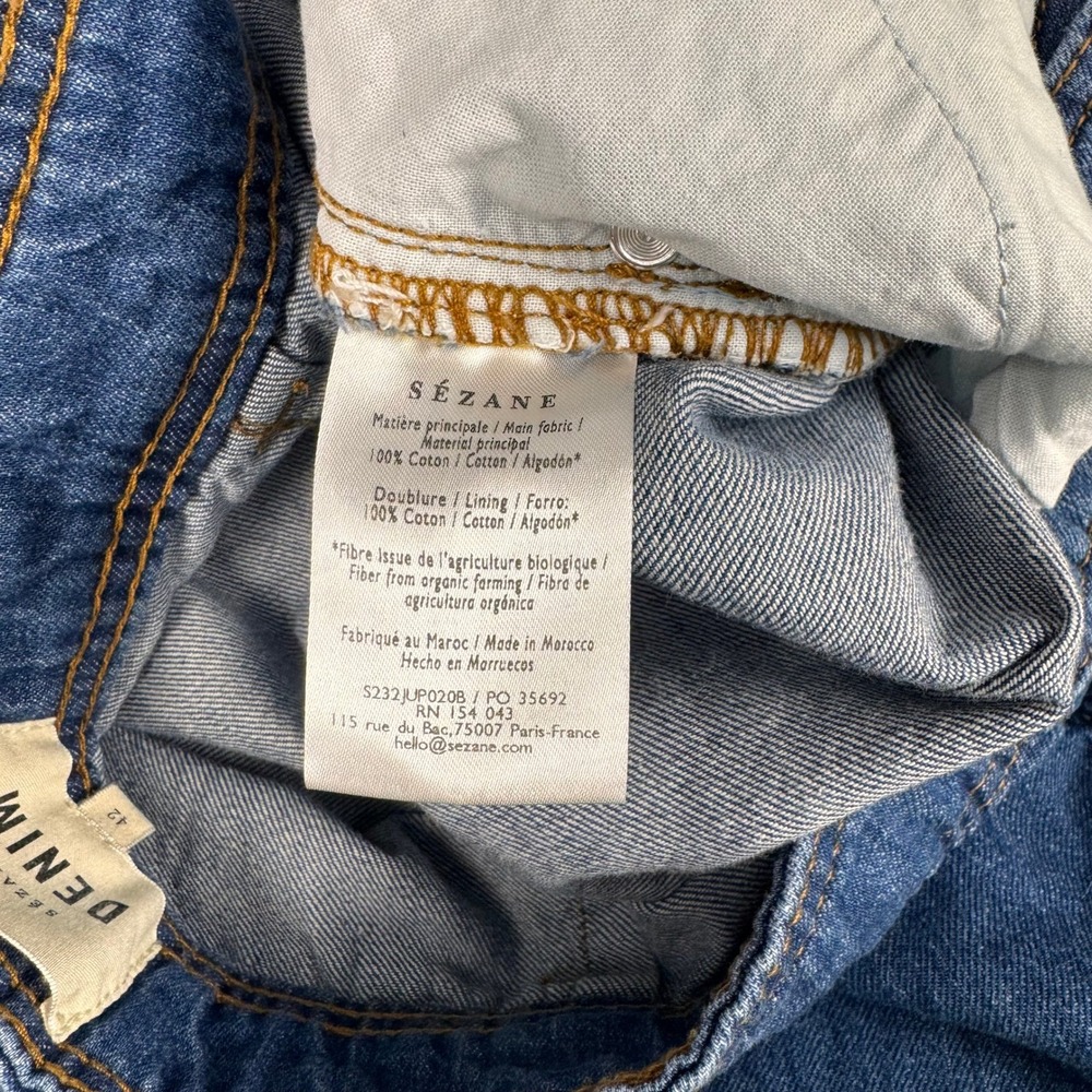 Sezane Clarine Denim Skirt Women FR 42/US 10 Button Front Midi Organic Cotton - Picture 3 of 8